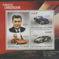 Benin 2016 Ferruccio Lamborghini - Cars perf sheet containing three values unmounted mint