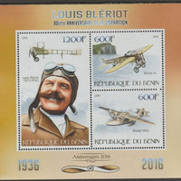 Benin 2016 Louis Bleriot - Aviator perf sheet containing three values unmounted mint