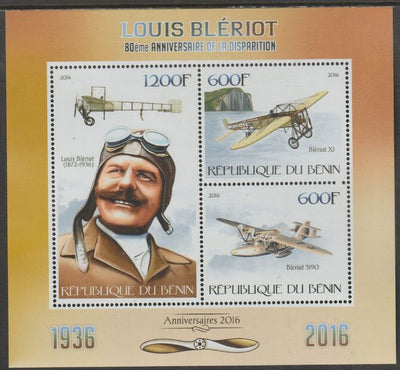 Benin 2016 Louis Bleriot - Aviator perf sheet containing three values unmounted mint