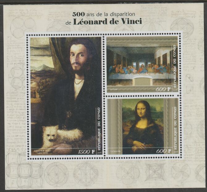 Congo 2019 Leonardo da Vinci 500th Death Anniversary perf sheet containing three values unmounted mint