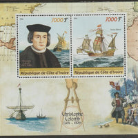 Ivory Coast 2016 Christopher Columbus perf sheet containing two values unmounted mint
