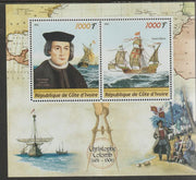 Ivory Coast 2016 Christopher Columbus perf sheet containing two values unmounted mint