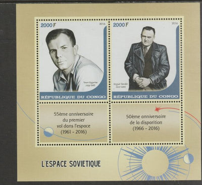 Congo 2016 Soviet Cosmonauts perf sheet containing two values plus two labels unmounted mint