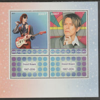 Congo 2017 David Bowie perf sheet containing two values plus two labels unmounted mint