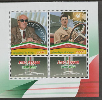 Congo 2018 Enzo Ferrari perf sheet containing two values plus two labels unmounted mint