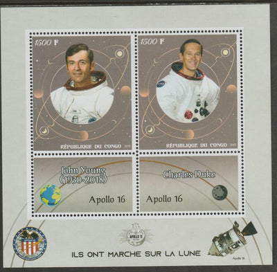 Congo 2019 Apollo 16 perf sheet containing two values plus two labels unmounted mint