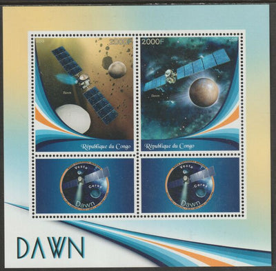 Congo 2015 Dawn Space Mission perf sheet containing two values plus two labels unmounted mint