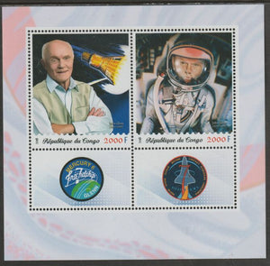 Congo 2018 Space - Friendship & Discovery perf sheet containing two values plus two labels unmounted mint
