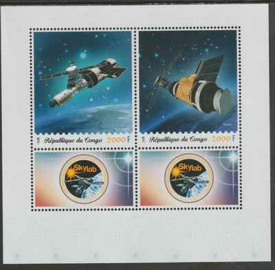 Congo 2018 Space - Skylab perf sheet containing two values plus two labels unmounted mint