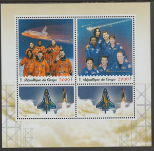 Congo 2018 Space - Columbia Shuttle perf sheet containing two values plus two labels unmounted mint