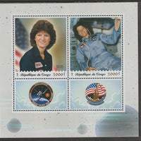 Congo 2018 Space - Sally Ride perf sheet containing two values plus two labels unmounted mint