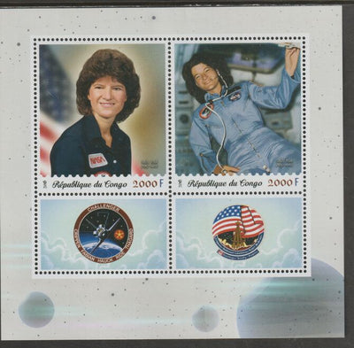 Congo 2018 Space - Sally Ride perf sheet containing two values plus two labels unmounted mint
