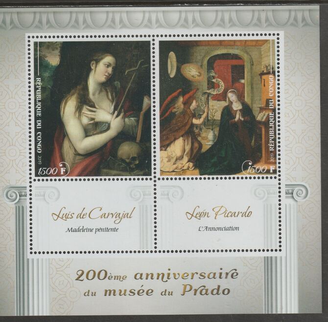 Congo 2019 Prado Museum#1 - 200th Anniversary perf sheet containing two values plus two labels unmounted mint