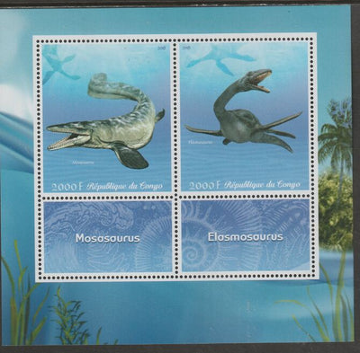 Congo 2018 Marine Dinosaurs perf sheet containing two values plus two labels unmounted mint
