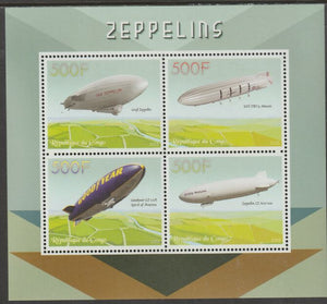 Congo 2015 Zeppelins perf sheet containing four values unmounted mint