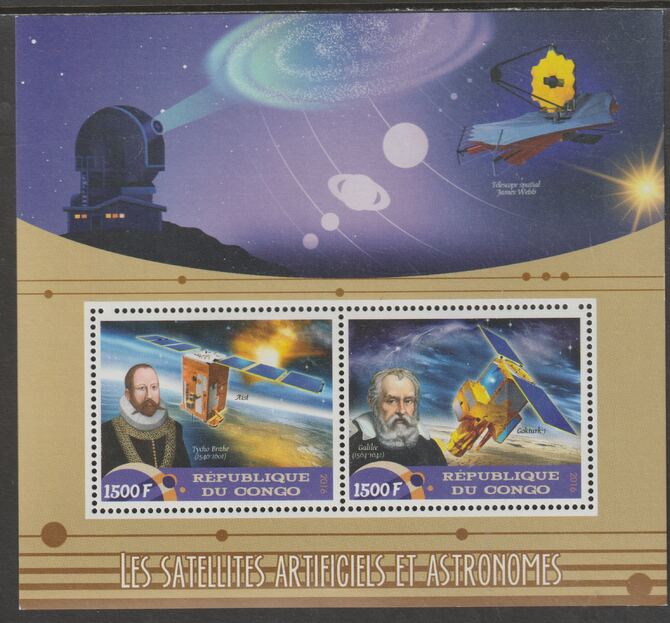 Congo 2016 Space Astronomers #1 perf sheet containing two values unmounted mint