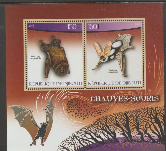 Djibouti 2015 Bats perf sheet containing two values unmounted mint