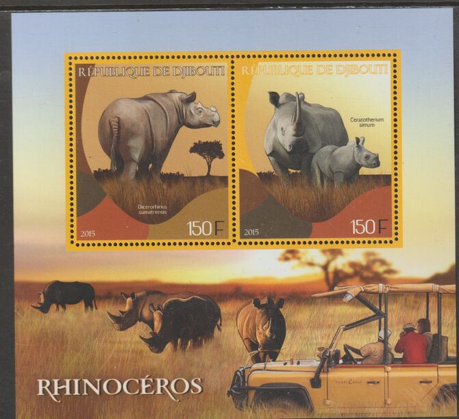 Djibouti 2015 Rhinos perf sheet containing two values unmounted mint