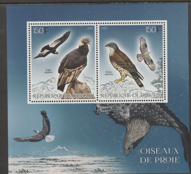 Djibouti 2015 Birds of Prey perf sheet containing two values unmounted mint