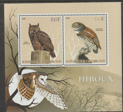 Djibouti 2015 Owls perf sheet containing two values unmounted mint