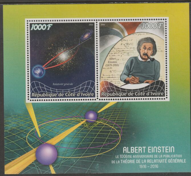 Ivory Coast 2016 Albert Einstein Centenary of Publication perf sheet containing two values unmounted mint