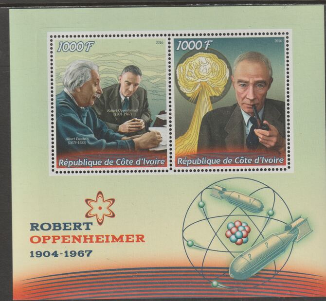 Ivory Coast 2016 Robert Oppenheimer perf sheet containing two values unmounted mint