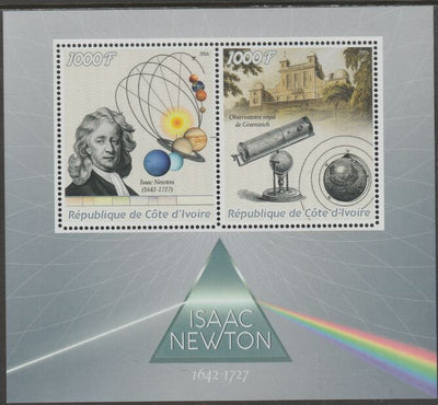 Ivory Coast 2016 Isaac Newton perf sheet containing two values unmounted mint