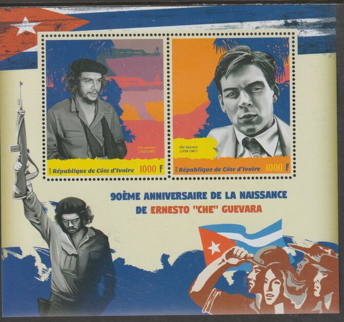 Ivory Coast 2018 Che Guevara 90th Birth Anniversary perf sheet containing two values unmounted mint