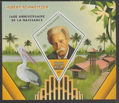Madagascar 2015 Albert Schweitzer 140th Birth Anniversary perf deluxe sheet containing one diamond shaped value unmounted mint