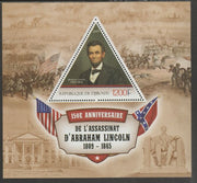 Djibouti 2015 Abraham Lincoln 150th Anniversary of Assassination perf deluxe sheet containing one triangular shaped value unmounted mint