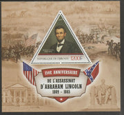 Djibouti 2015 Abraham Lincoln 150th Anniversary of Assassination perf deluxe sheet containing one triangular shaped value unmounted mint
