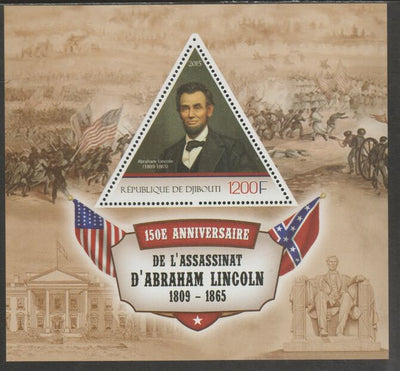 Djibouti 2015 Abraham Lincoln 150th Anniversary of Assassination perf deluxe sheet containing one triangular shaped value unmounted mint