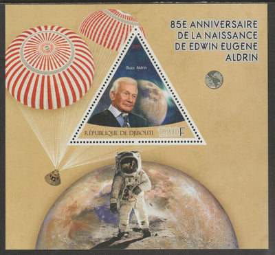 Djibouti 2015 Edwin 'Buzz' Aldrin 85th Birth Anniversary perf deluxe sheet containing one triangular shaped value unmounted mint