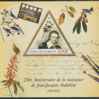 Djibouti 2015 John Audubon 230th Birth Anniversary perf deluxe sheet containing one triangular shaped value unmounted mint