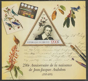 Djibouti 2015 John Audubon 230th Birth Anniversary perf deluxe sheet containing one triangular shaped value unmounted mint