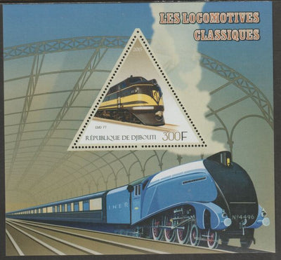 Djibouti 2015 Classic Locomotives perf deluxe sheet containing one triangular shaped value unmounted mint