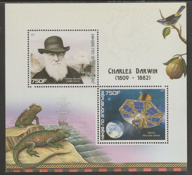 Benin 2017 Charles Darwin perf sheet containing two values unmounted mint