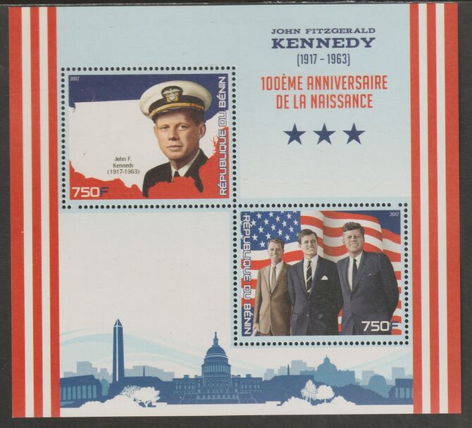 Benin 2017 John Kennedy Birth Centenary perf sheet containing two values unmounted mint