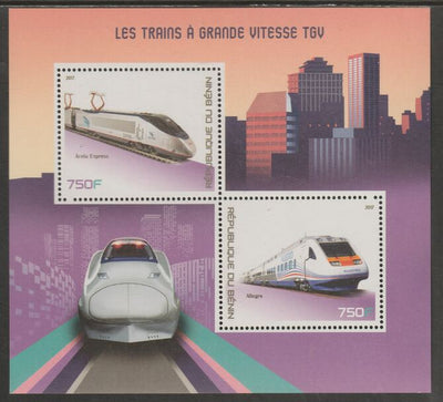 Benin 2017 TGV Trains perf sheet containing two values unmounted mint