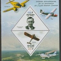 Congo 2019 Clyde Cessna 140th Birth Anniversary perf sheet containing two triangular values unmounted mint