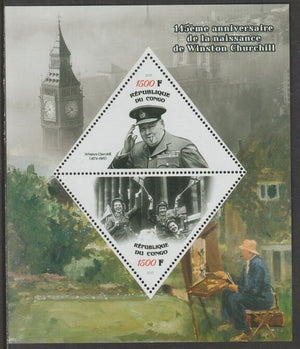 Congo 2019 Winston Churchill 145th Birth Anniversary perf sheet containing two triangular values unmounted mint