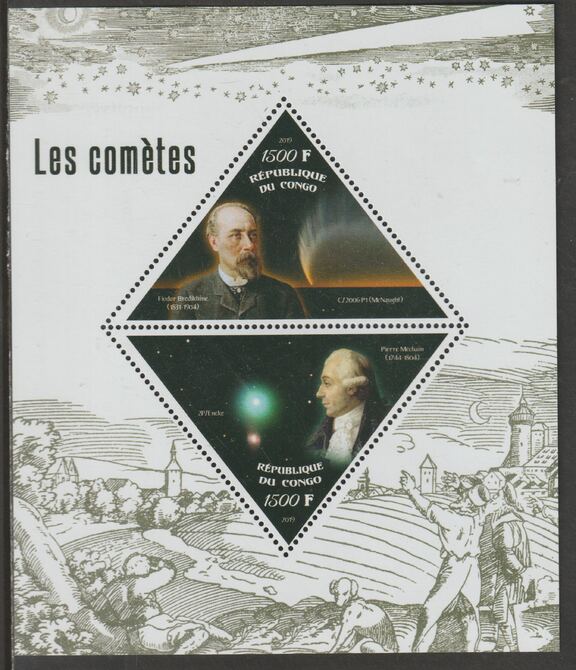 Congo 2019 Comets perf sheet containing two triangular values unmounted mint