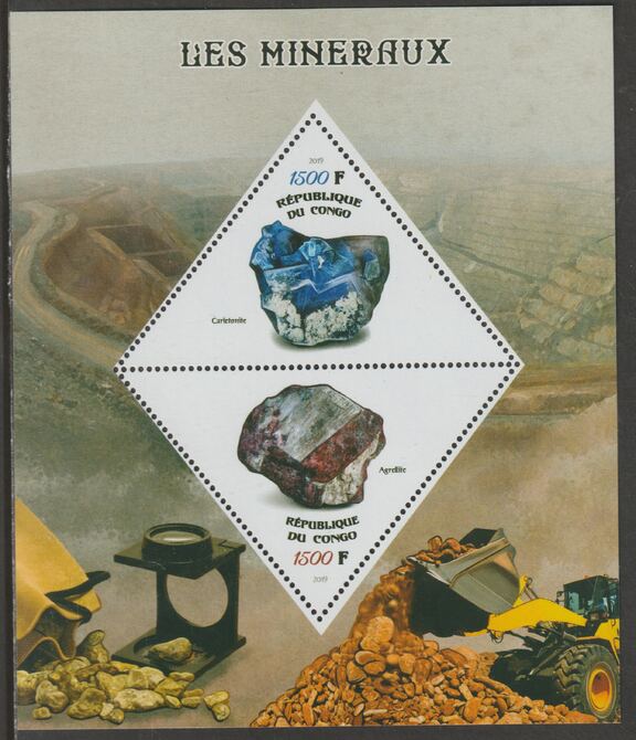 Congo 2019 Minerals perf sheet containing two triangular values unmounted mint