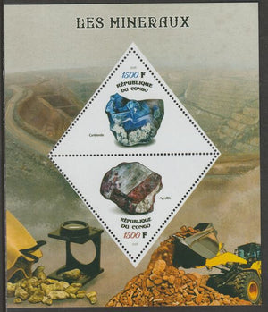 Congo 2019 Minerals perf sheet containing two triangular values unmounted mint