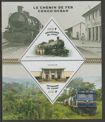 Congo 2019 Railways perf sheet containing two triangular values unmounted mint