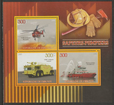 Djibouti 2015 Fire Fighting perf sheet containing three values unmounted mint