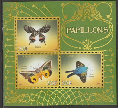 Djibouti 2015 Butterflies perf sheet containing three values unmounted mint