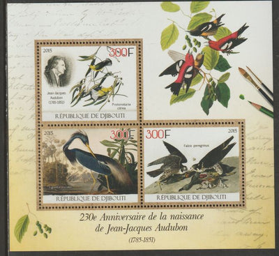 Djibouti 2015 John Audubon 230th Birth Anniversary perf sheet containing three values unmounted mint