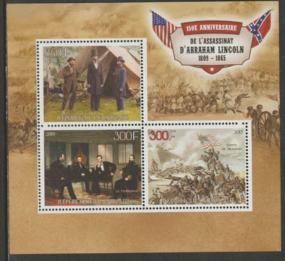 Djibouti 2015 Abraham Lincoln Assassination - 150th Anniversary perf sheet containing three values unmounted mint