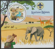 Benin 2018 Scouts #2 perf deluxe m/sheet containing one circular value unmounted mint